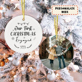 Personalized Couple Photo Our First Christmas As Engaged Ceramic Ornament, Gift For Couple, Gift For Her , Gift For Him
