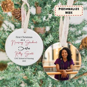 Personalized Name Nurse Ornament, New Nurse Student Gift, First Christmas As A Nursing Student