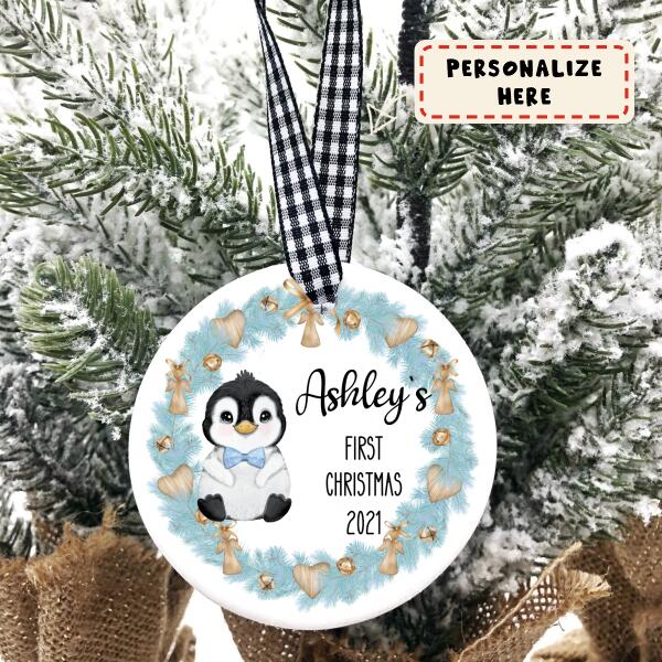 Personalized Baby's First Christmas Ornament, Baby Penguin 1st Christmas