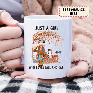 Personalized Fall Tree Cat Mom Premium Coffee Mug, Gift For Cat Lovers