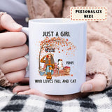Personalized Fall Tree Cat Mom Premium Coffee Mug, Gift For Cat Lovers