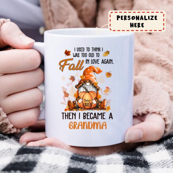 Personalized Fall Grandma And Baby Gnome Premium Coffee Mug, Gift For Grandma, Grandpa