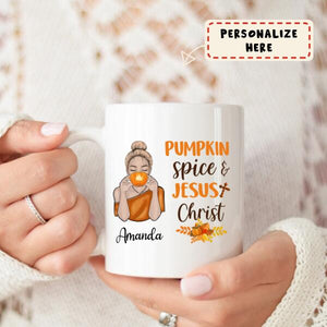 Personalized Pumkin Spice and Jesus Christ Mug, Thankful, Blessed, Thanksgiving Mug , Christian Mug