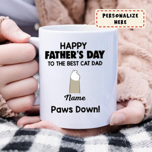 Happy Father's Day Cat Dad Paws Down Personalized Cat Dad Coffee Mug