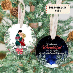 Personalized Kissing Couple Christmas Ceramic Ornament, Gift For Lover