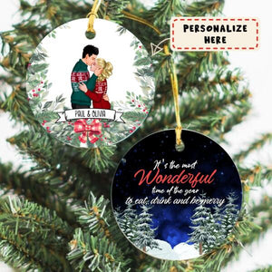 Personalized Kissing Couple Christmas Ceramic Ornament, Gift For Lover