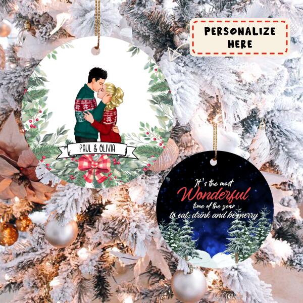 Personalized Kissing Couple Christmas Ceramic Ornament, Gift For Lover