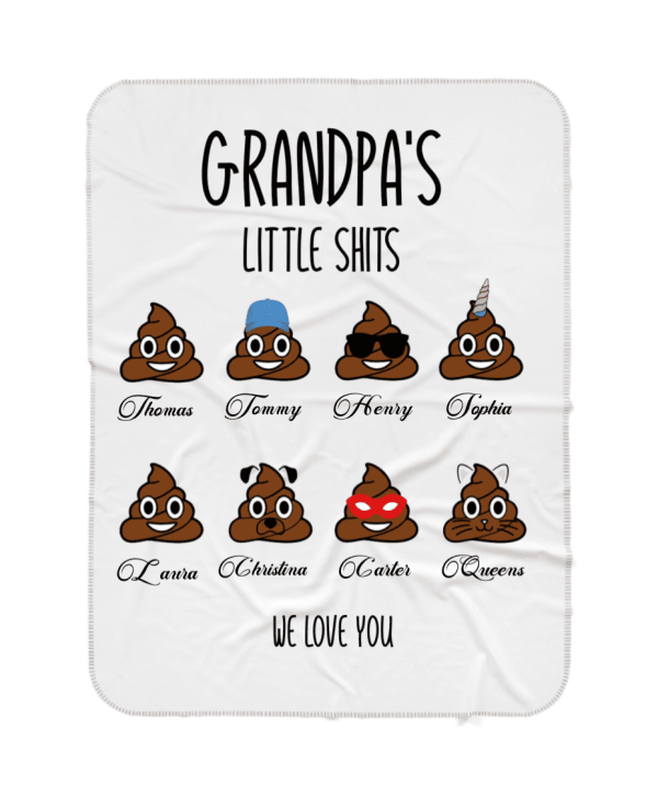 Funny Gift For Grandpa, Birthday Christmas Gift For Grandpa, Personalized Grandad's Little Shits With Kids Name Fleece/Sherpa Blanket