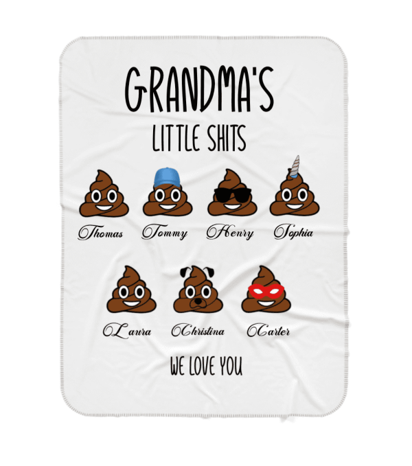 Funny Gift For Grandma, Birthday Christmas Gift For Grandma, Grandmother Gift, Personalized Grandma's Little Shits With Kids Name Fleece/Sherpa Blanket