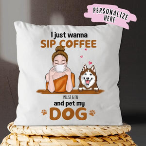 Personalized Fall Dog Mom Sip Coffee Pillow, Gift for Dog Lover, Gift for Her