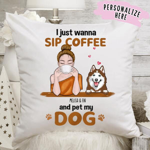 Personalized Fall Dog Mom Sip Coffee Pillow, Gift for Dog Lover, Gift for Her