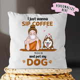 Personalized Fall Dog Mom Sip Coffee Pillow, Gift for Dog Lover, Gift for Her