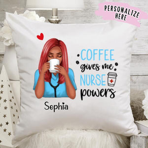 Coffee Gives Me Nurse Power Personalized Pillow, Nurse Gift, Nurse Pillow, Gift for Nursing