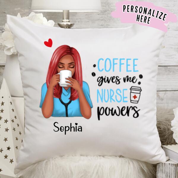 Coffee Gives Me Nurse Power Personalized Pillow, Nurse Gift, Nurse Pillow, Gift for Nursing
