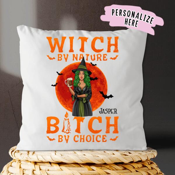 Personalized Halloween Witch Premium Pillow, Witch By Nature, B*tch By Choice Halloween Girls, Gift For her