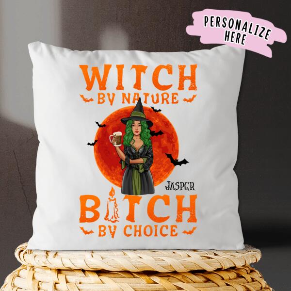 Personalized Halloween Witch Premium Pillow, Witch By Nature, B*tch By Choice Halloween Girls, Gift For her