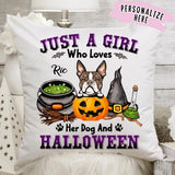 Personalized Just a Girl who Loves her Dog & Halloween Pillow, Halloween Dog Pillow