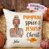 Personalized Pumkin Spice and Jesus Christ Pillow, Thankful, Blessed, Thanksgiving Pillow, Christian Pillow