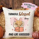 Personalized Cat Obsessed Fall Thanksgiving Premium Pillow, Gift For Cat Lovers