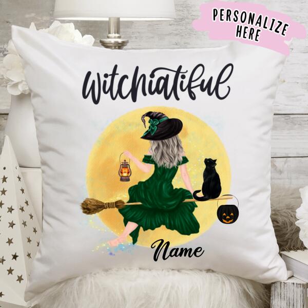 Personalized Halloween Witch Premium Pillow, Halloween Witch Pillow, Halloween Witch Gift