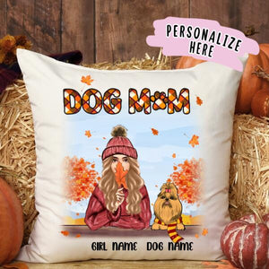 Personalized Dog Mom Fall Premium Pillow, Dog Mom Pillow, Dog Mom Gift, Gift For Dog Lovers