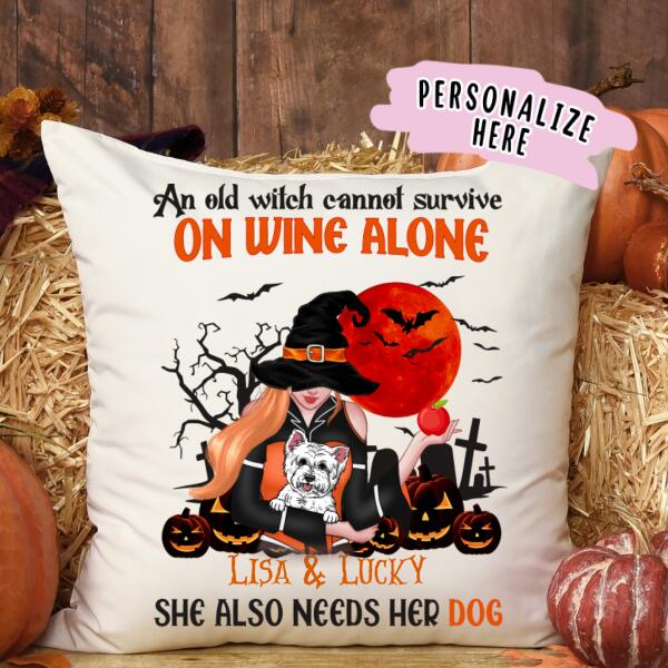 Personalized Dog Witch Halloween Premium Pillow, Gift For Dog Lovers