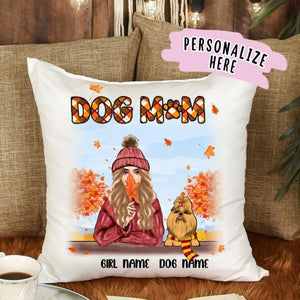 Personalized Dog Mom Fall Premium Pillow, Dog Mom Pillow, Dog Mom Gift, Gift For Dog Lovers