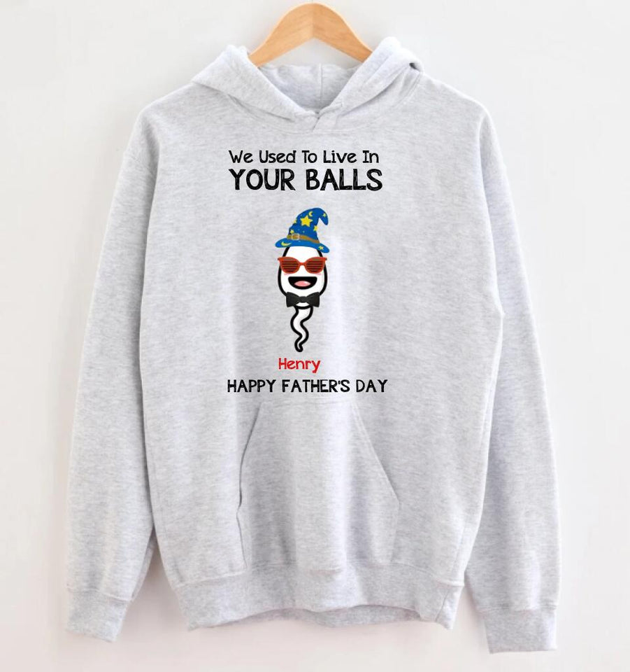 We Use To Live In Your Balls Personalized Father's Day Hoodie, Funny Father's Day Gifts Gifts For Dad, Dad Hoodie