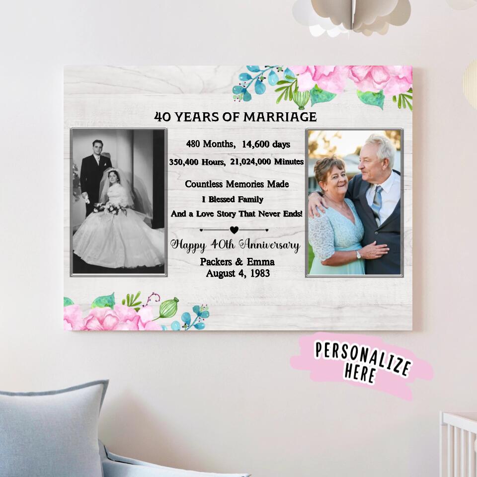 40th Anniversary Gifts for Parents, 40 Years Wedding Anniversary Canvas Wall Art Decor