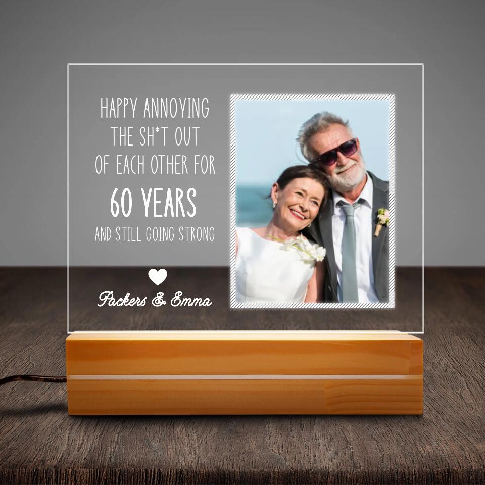 60th Wedding Anniversary Gifts For Parents Couples Grandparents Personalized Acrylic Plaque LED Lamp Night Light