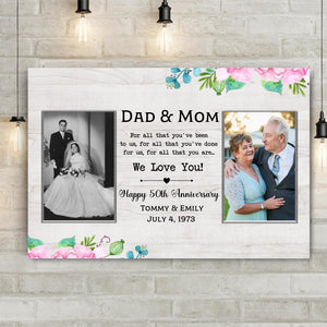 50th Anniversary Gift For Parents, 50 Years Anniversary Wedding Gift Canvas Wall Art