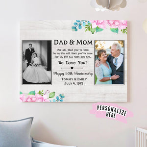 50th Anniversary Gift For Parents, 50 Years Anniversary Wedding Gift Canvas Wall Art