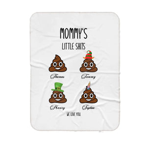Funny Gift For Mom, Birthday Christmas Gift For Mom, Mother Gift, Personalized Mommy's Little Shits With Kids Name Fleece/Sherpa Blanket