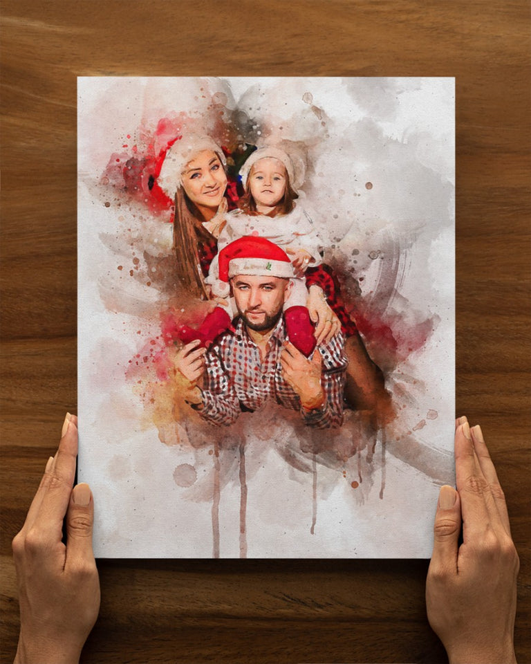 Personalized Watercolor Any Photo Christmas Gift Canvas Wall Art, Christmas Watercolor Art - GreatestCustom