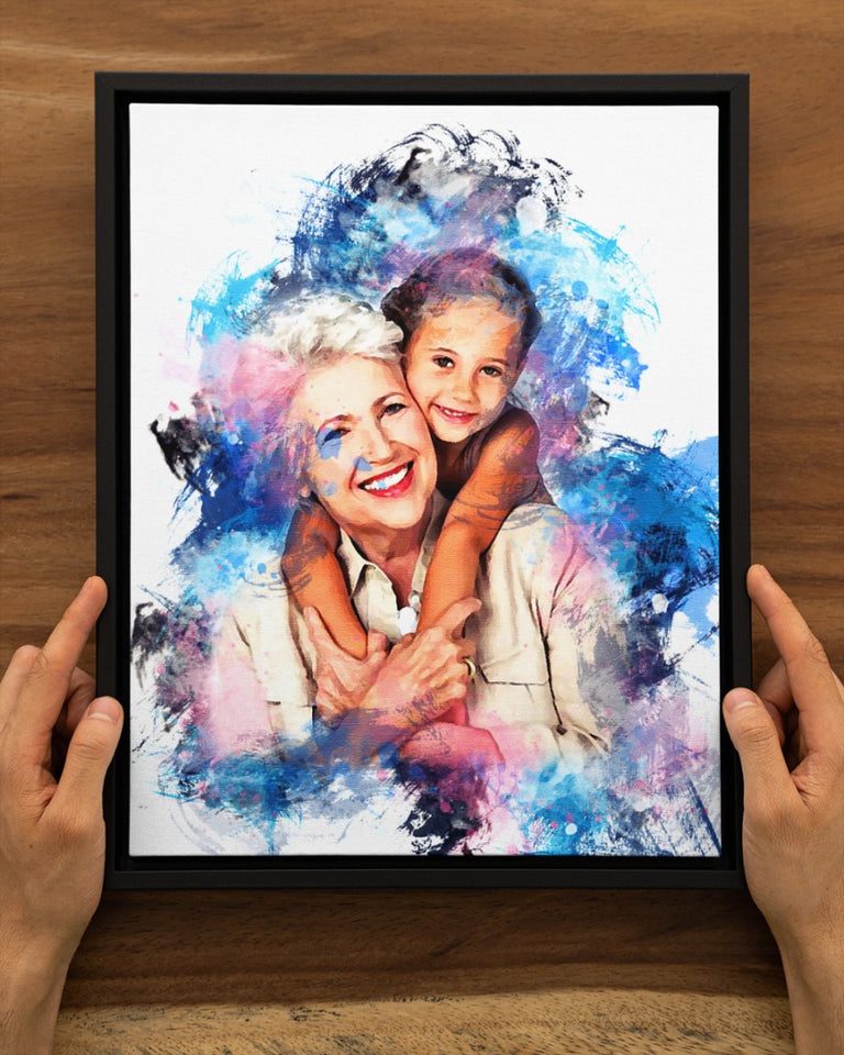 Grandma Gift Photo Watercolor Canvas, Mother's Day Birthday Gift For Grandma, Watercolor Grandma Portrait, Mother's Day Gift, Gift For Grandma, Custom Any Photo Portrait, Framed Canvas
