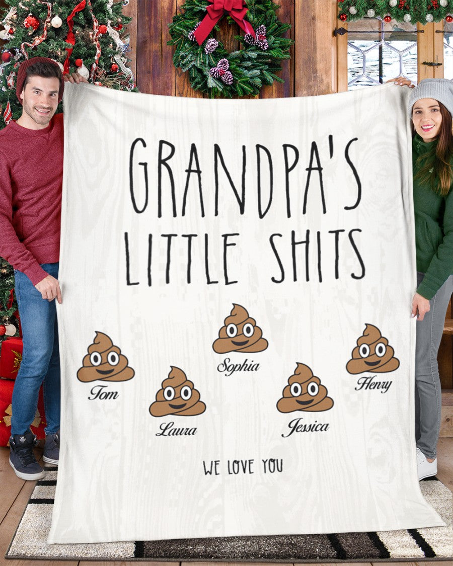 Grandpa Gift, Christmas Gift For Grandpa, Papa Gift, Gift Ideas For Grandpa, Personalized Grandpa's Little Shits Fleece/Sherpa Blanket