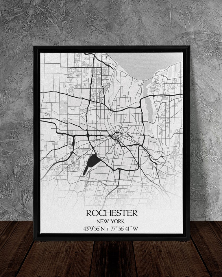Rochester Map Print Canvas, New York NY USA Map Art, Custom Your State, Monroe County City Street Road Map Wall Decor