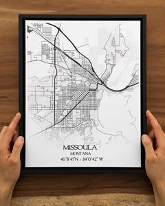Missoula Map Print Canvas, Montana MT USA Map Art, Custom Your State Canvas, City Street Road Map Wall Decor