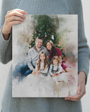 Personalized Custom Family Photo Christmas Wall Decor, Christmas Watercolor Wall Art Canvas - GreatestCustom
