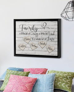 Custom Names Family Gift Canvas Wall Art, Personalized Family A Little Bit of Crazy A Little Bit of Loud Wrapped Canvas, Family Gift Brick Texture Canvas
