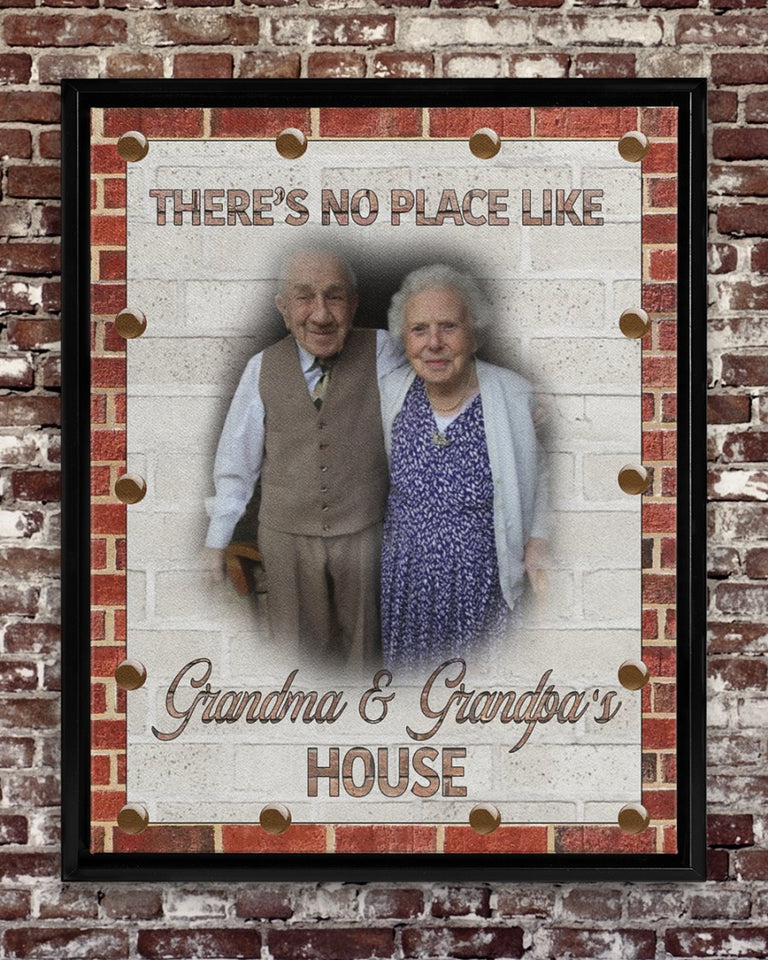 Personalized Gift For Grandparents Custom Wall Art Canvas, Grandparents Gift Canvas, There is No Place Like Grandma & Grandpa's House Brick Texture Canvas