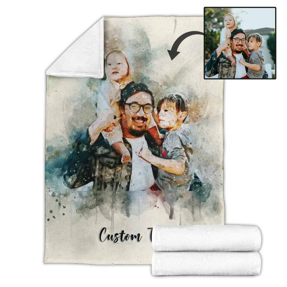 Watercolor Dad Photo Blanket, Father's Day Gift Personalized Watercolor Blanket, Christmas Birthday Gift For Dad, Any Photo Watercolor Blanket