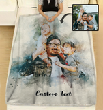 Watercolor Dad Photo Blanket, Father's Day Gift Personalized Watercolor Blanket, Christmas Birthday Gift For Dad, Any Photo Watercolor Blanket