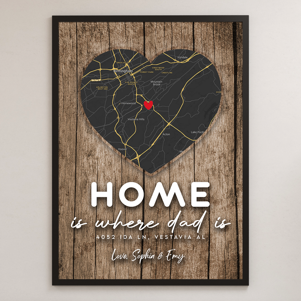 Personalized Map Canvas, Father's Day Gift, Gift For Dad Canvas Home is where Dad is