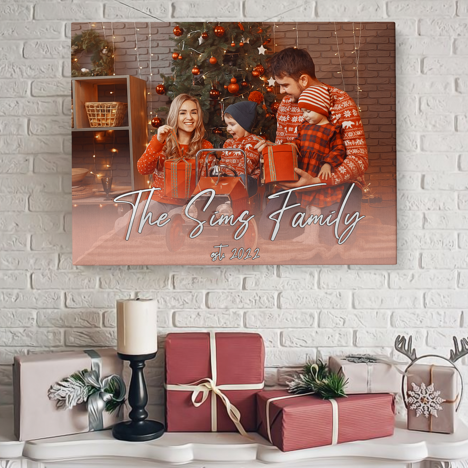 Personalized Custom Family Photo Painting Oil Christmas Wall Decor, Christmas Painting Oil Wall Art