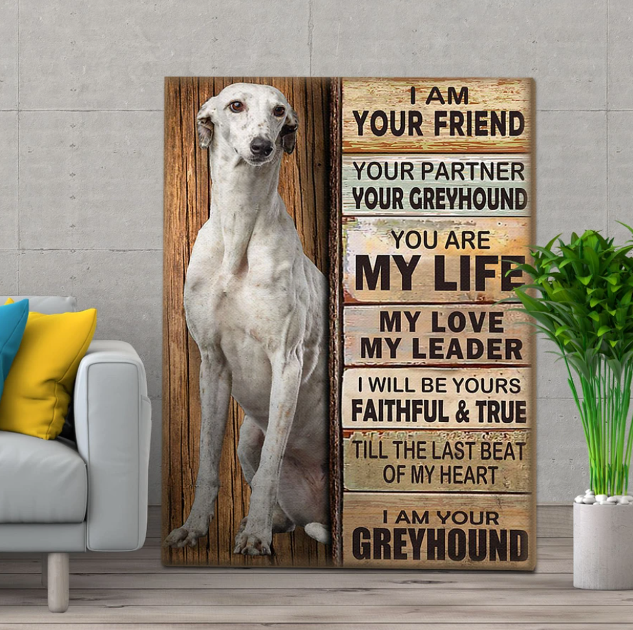 Greyhound Dog Premium Wall Art Canvas, Dog Mom Dog Dad Gift, Pet Owner Gifts, Custom Dog Portrait Canvas