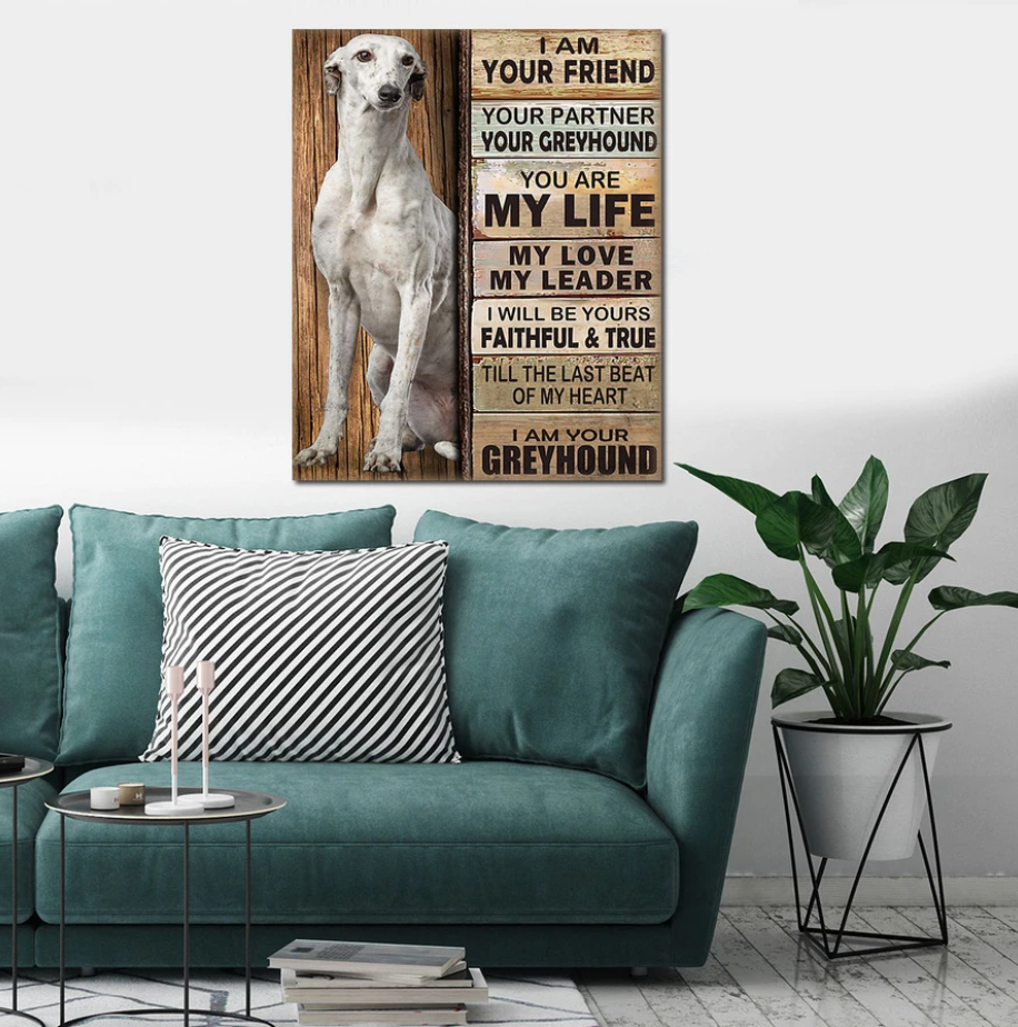 Greyhound Dog Premium Wall Art Canvas, Dog Mom Dog Dad Gift, Pet Owner Gifts, Custom Dog Portrait Canvas