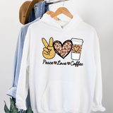 Leopard Peace Love Coffee Hoodie, Autumn Fall Season Hoodie