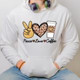 Leopard Peace Love Coffee Hoodie, Autumn Fall Season Hoodie