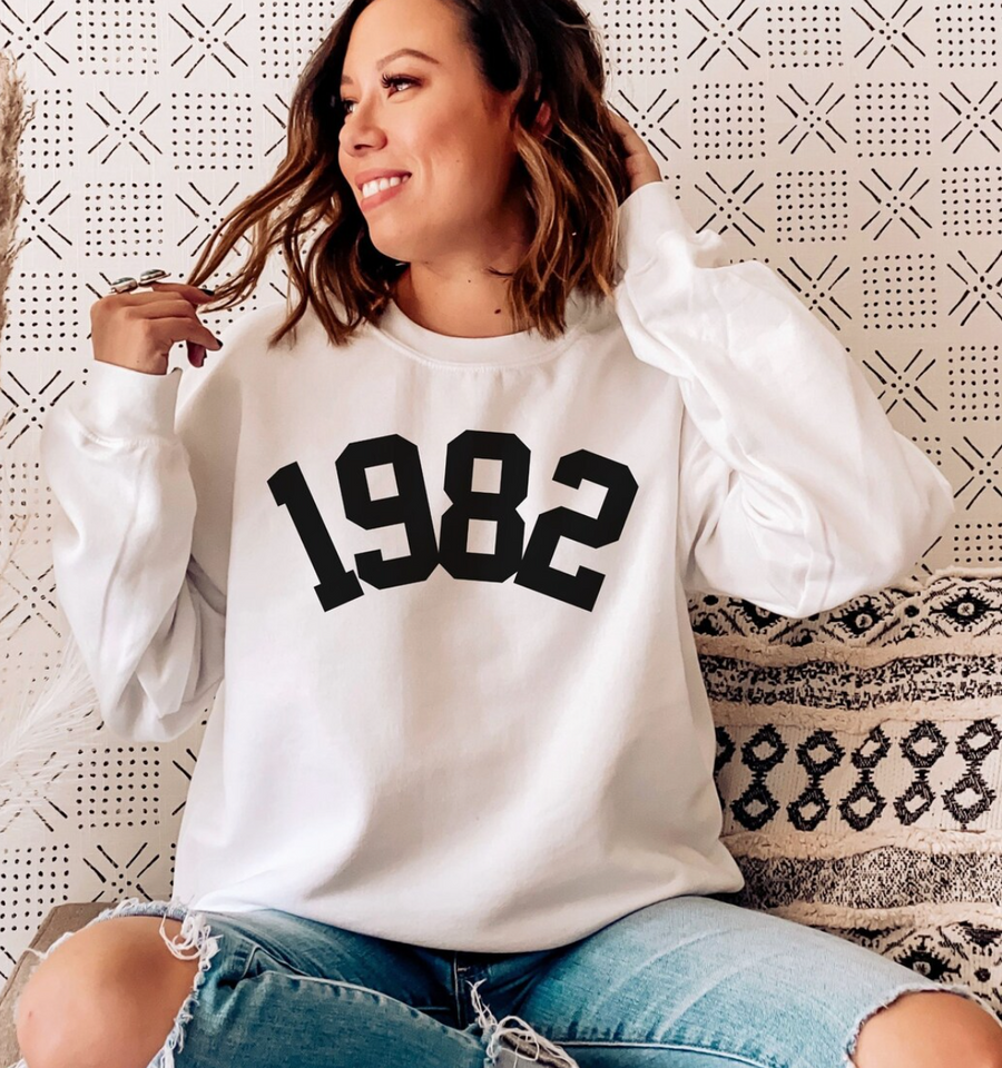 Custom Year 41st Birthday Sweatshirt, 1982 Birthday Year Number Sweatshirt for Women - GreatestCustom